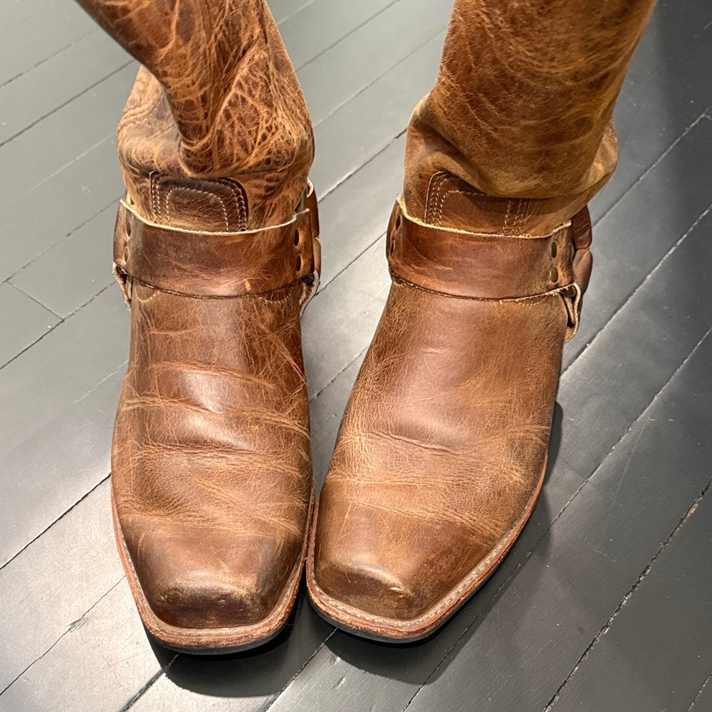 Frye Brown Leather Harness Cowboy Boots MENS SIZE 11 - Picture 4 of 11